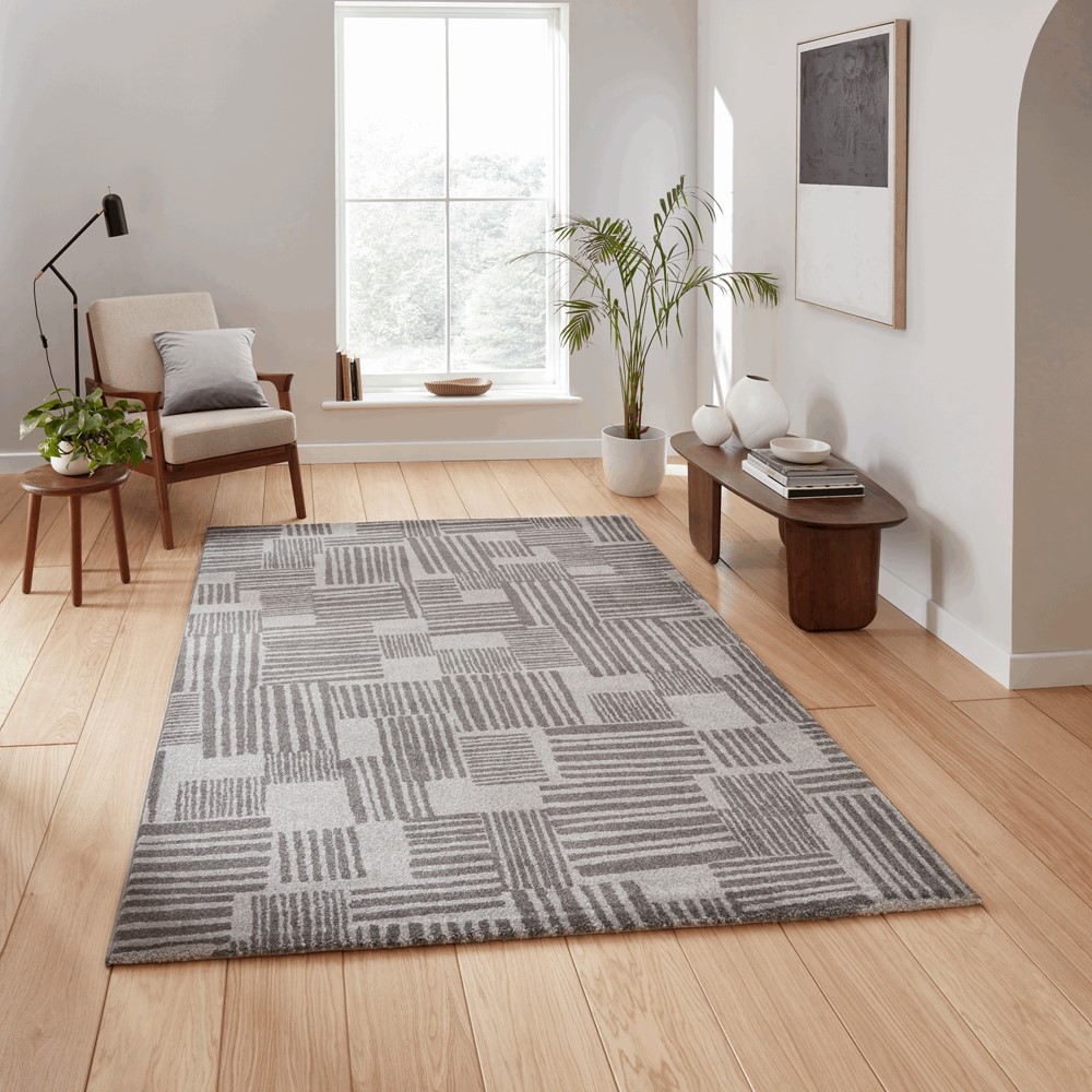 Blocks Modern Geometric Washable Rugs by Catherine Lansfield in Dark Grey